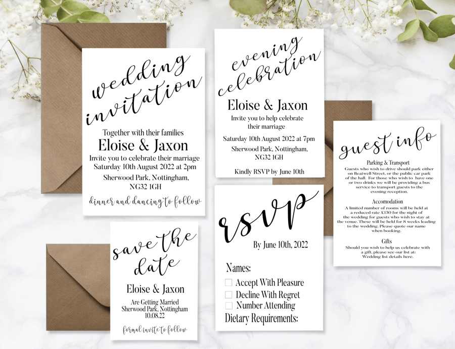 Wedding Invitation Set, Personalised Wedding Stationery, Elegant Wedding Invite 