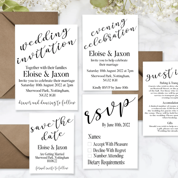 Wedding Invitation Set, Personalised Wedding Stationery, Elegant Wedding Invite 