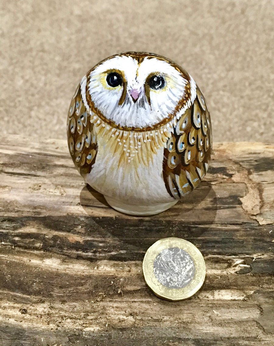 Owl hand painted pebble garden stone bird rock art 