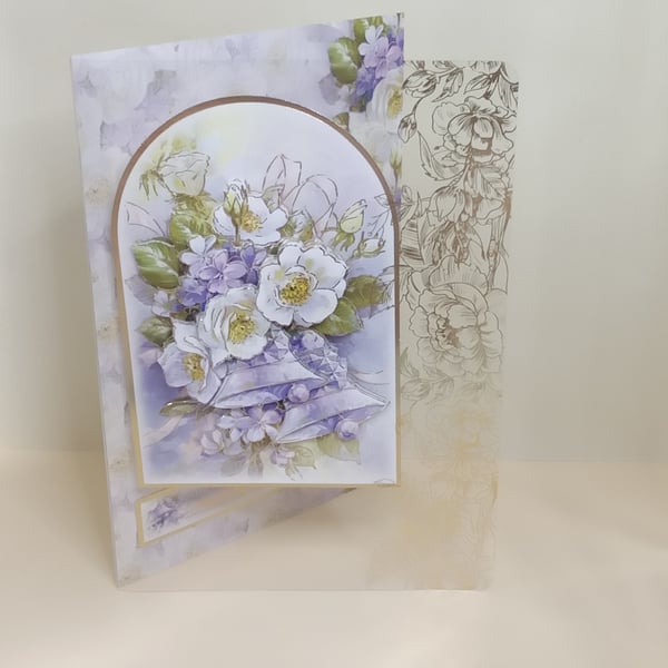 Wedding Card, White Roses and Bells 