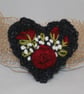 Embroidered Brooch - Red Roses Heart - Image 1