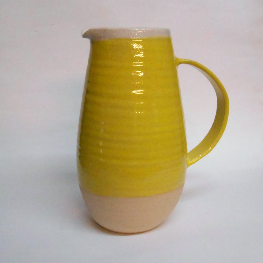 Jug Pitcher Sun yellow wheel thrown Stoneware Ceramic.