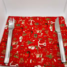 Fabric Table Mat for Christmas Dinner Table in Red Metallic Christmas Fabric 