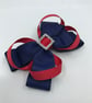 Navy Double Layer Bow with Red Loops on Clip - Image 2
