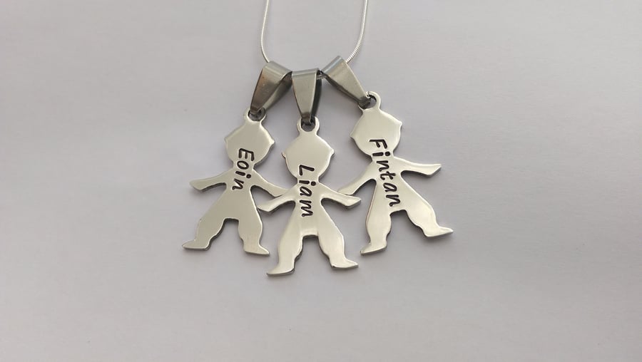 Hand Stamped personalised Boy Girl figure silhouette name necklace (3)