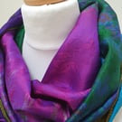 Sari silk double sided infinity scarf. jewel tones.shades of purple,blue,gold 