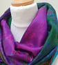 Sari silk double sided infinity scarf. jewel tones.shades of purple,blue,gold 