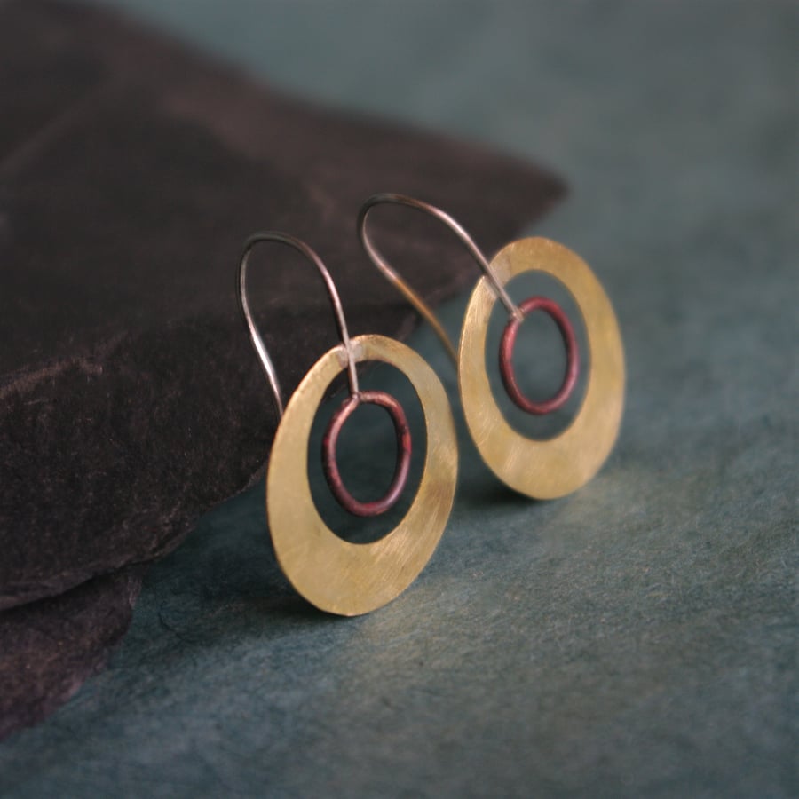 Brass and Copper Satellite Circles Earrings