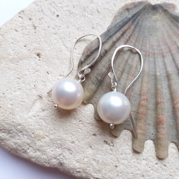 Top Notch White Freshwater Pearls with Sterling Silver Hooks