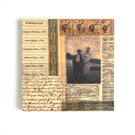 Original Paper & Fabric Collage on Wood Panel, 14.8cms, Free UK Postage (198)