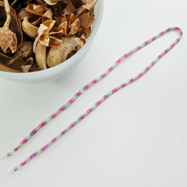 Pastel Rainbow Crochet Glasses Cord, Cotton Spectacle Chain