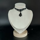 Black Macrame Choker Necklace with Black faceted glass Drop Pendant 
