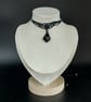 Black Macrame Choker Necklace with Black faceted glass Drop Pendant 