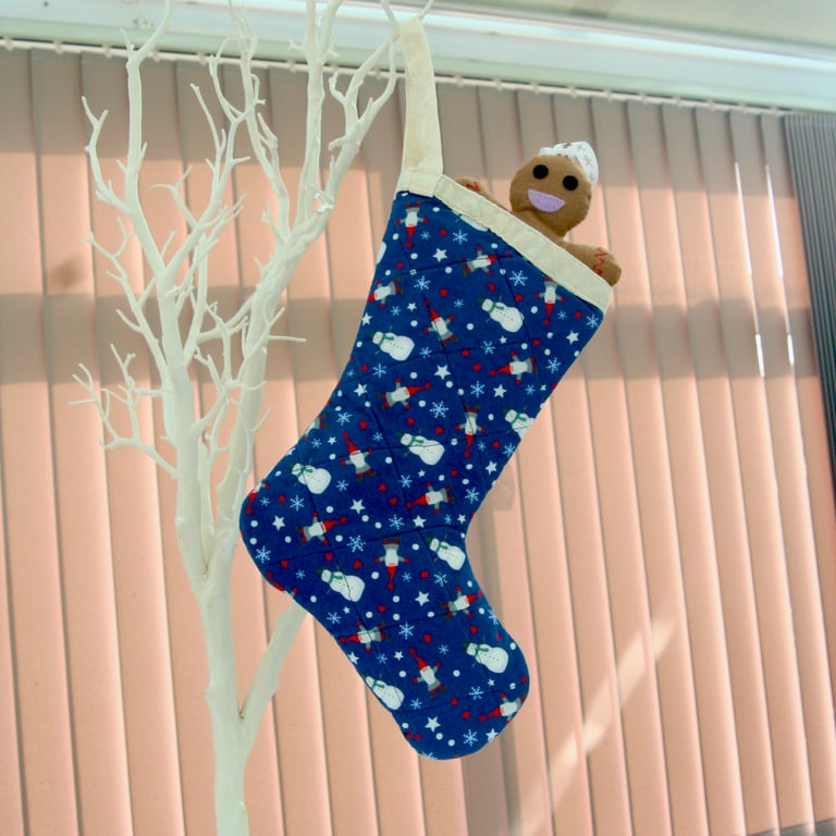 Hanging Christmas Stocking with Snowmen and Gnomes 