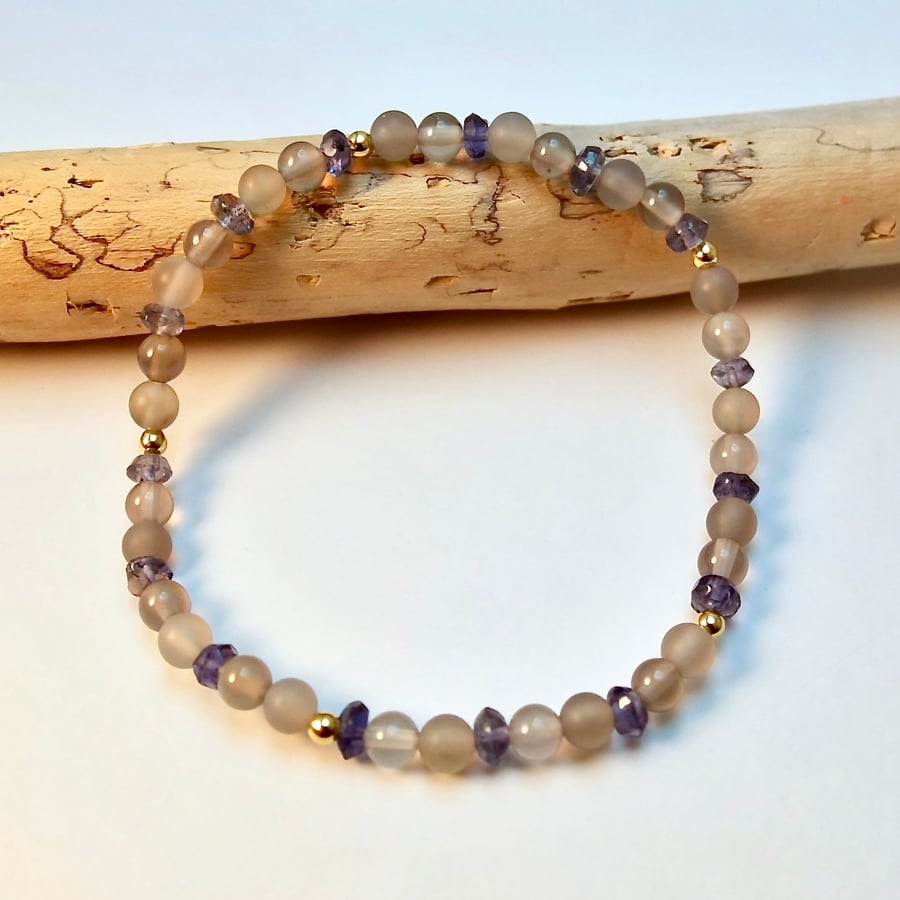 Iolite And Grey Agate Bracelet - Handmade In Devon - Seconds Sunday