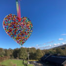 Jewelled Love heart fused glass hanging sun catcher