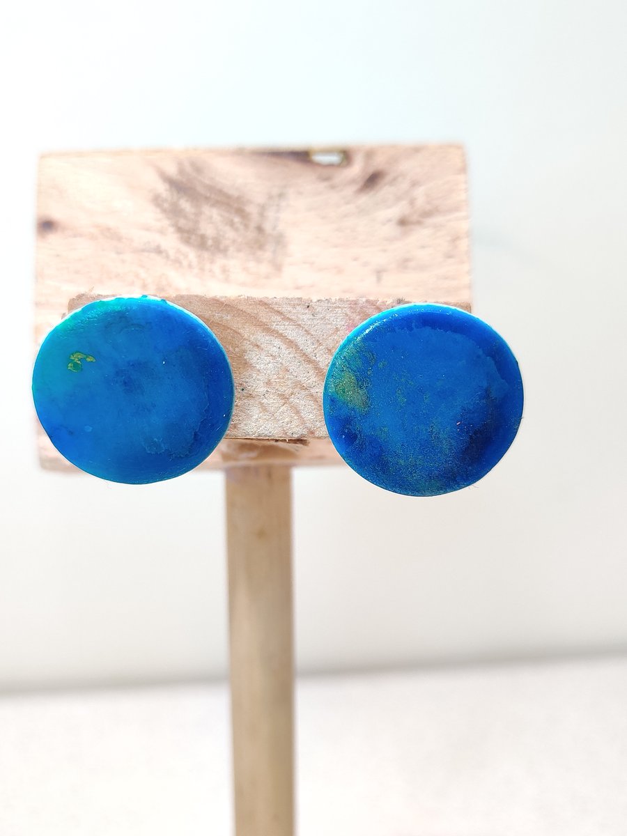  Inked blue blue stud polymer clay earrings