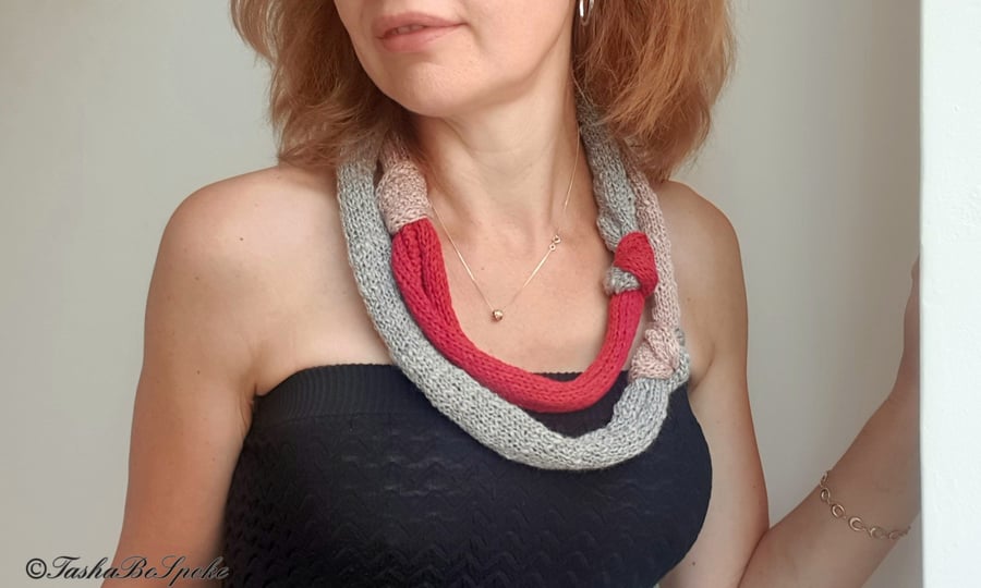 Hand knitted necklace, Knot necklace, Textile jewellery, Unique gift for women 