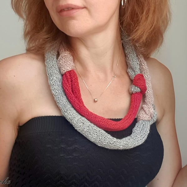 Hand knitted necklace, Knot necklace, Textile jewellery, Unique gift for women 