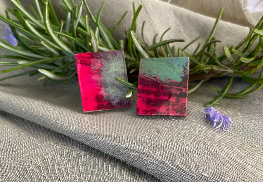 Hot Pink & Soft Green, Sterling silver earrings 