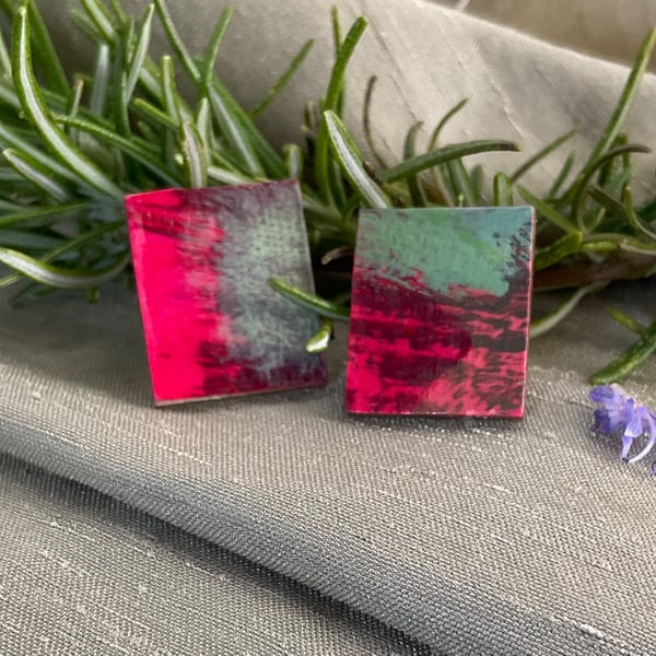 Hot Pink & Soft Green, Sterling silver earrings 
