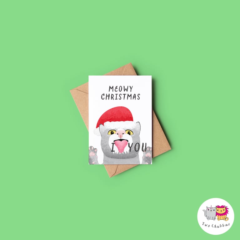 Cat Christmas Card, A6 Christmas Card, Cute Animal Christmas Card