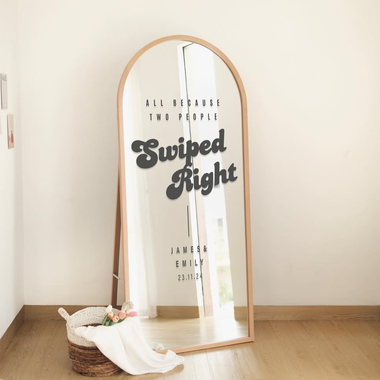 Swiped Right - Retro Custom Wedding Mirror Sticker, Personalised Decor
