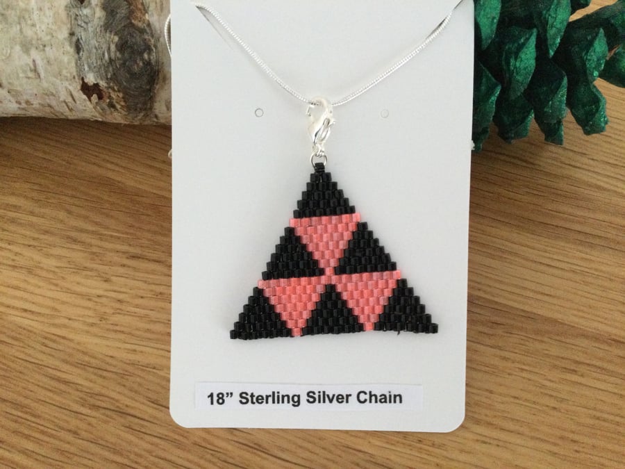 Black and Salmon Geometric Triangle Pendant Necklace