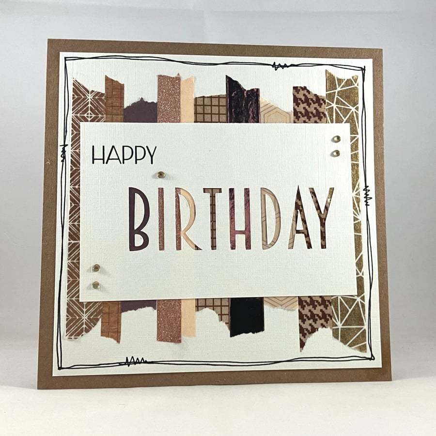Square washi tape birthday card - neutral tones