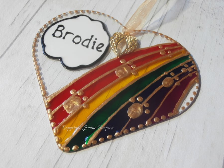 Rainbow Bridge pet memorial sun catcher decoration with charm