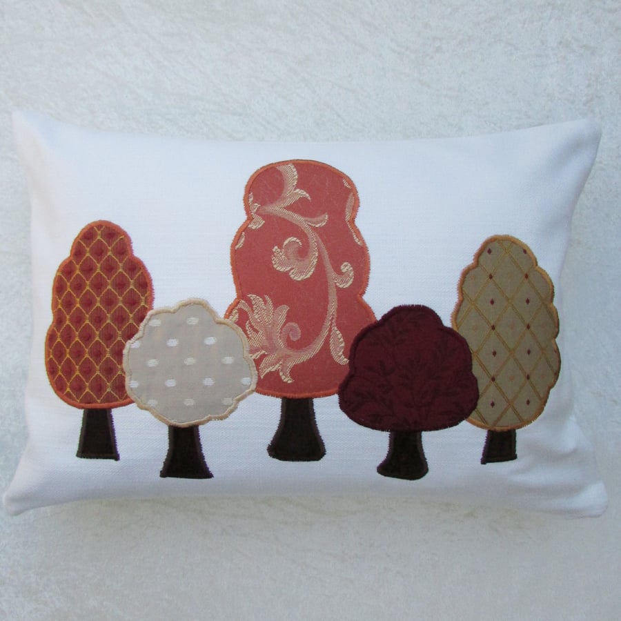 Autumn trees rectangular appliqued cushion