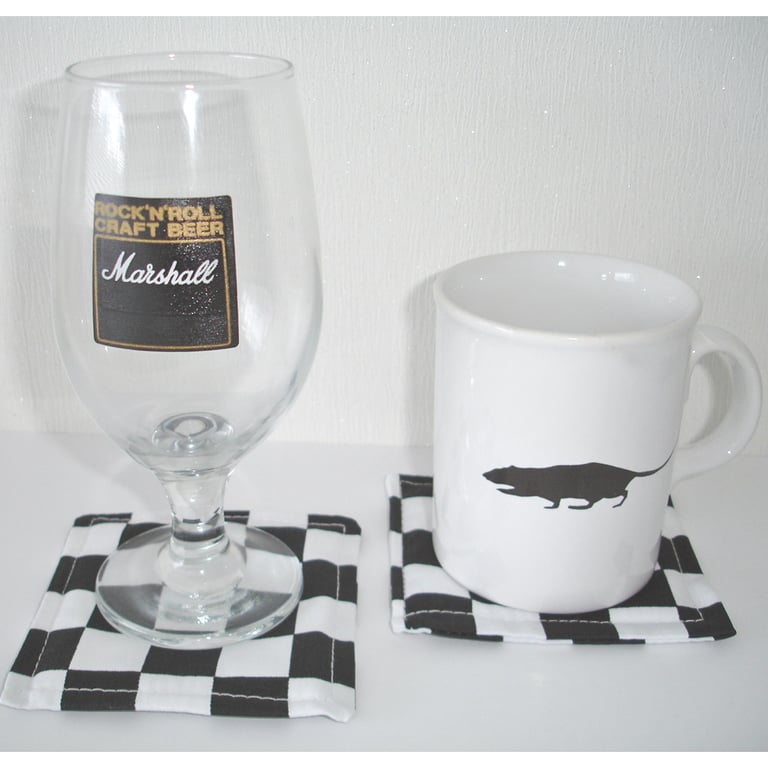 Coasters Black and White Ska Check Monochrome Pair of Fabric Mug Rugs