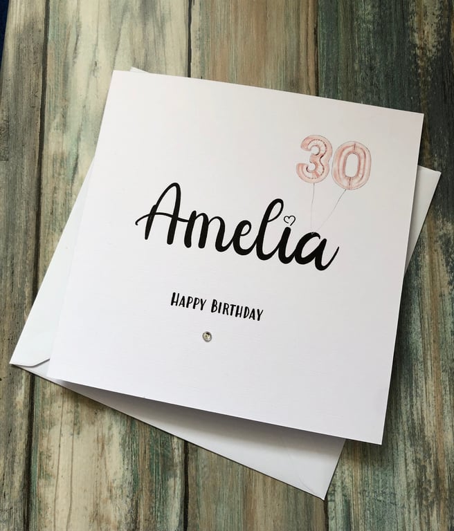 Rose Gold and Black Stunning Birthday Card Handmade and Personalised for Her