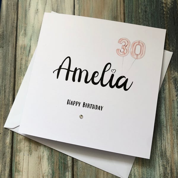 Rose Gold and Black Stunning Birthday Card Handmade and Personalised for Her