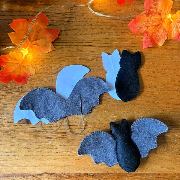 Make Your Own felt Bat decoration Kit. Sewing pattern