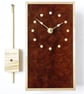 Rectangular Pendulum Wall Clock in burr madrone and sycamore with inlaid dots. - Image 4