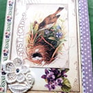 Vintage-style pretty bird card - Bird greeting card  - Special Occasion Card
