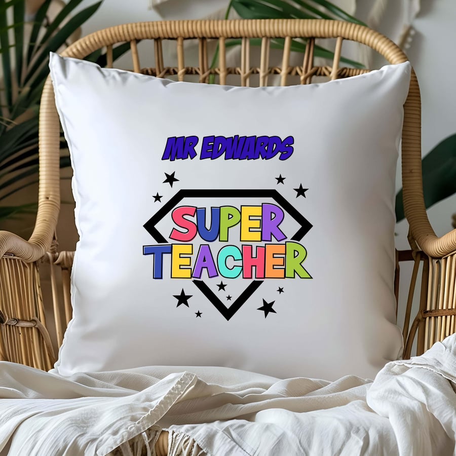 Personalized "Super Teacher" Cushion - Comic Book Style Custom Gift for Teachers