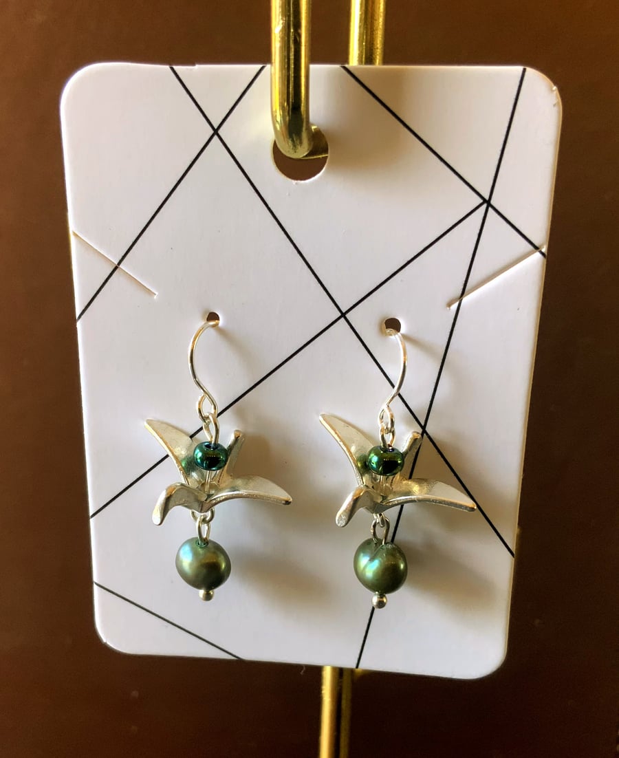 Origami Crane Bird Earrings