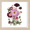 Poppies & Rose bouquet, Pressed Flower Print card, 