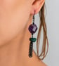 Playful Amethyst & Green Agate Tassel Earrings in Antique Black - Image 3