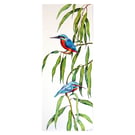 Kingfisher Birds on Willow Tree Watercolour Print 
