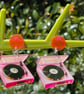NEON pink turntable hot pink earrings festival cool
