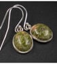 Unakite, sterling silver bezel set green coral earrings, Pisces, Aries jewellery - Image 2