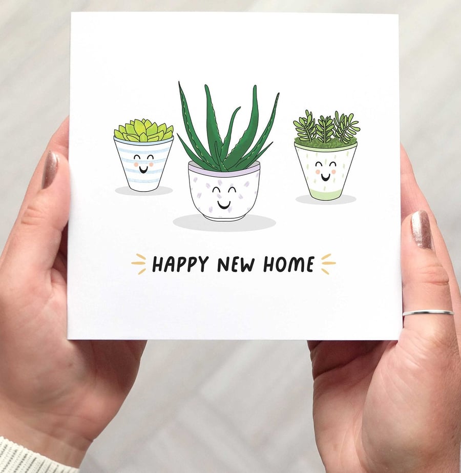 New Home Card Plants, New House Card Funny, Cute Illustrated Succulent Plants