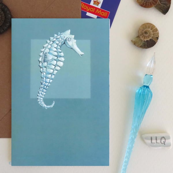 seahorse design blank artist card repro from my original painting cello free