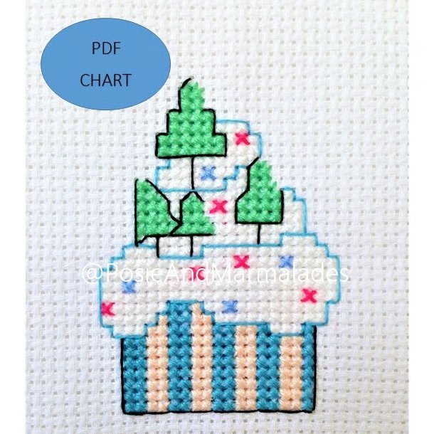 Christmas Cupcake Snow scene small cross stitch download Chart