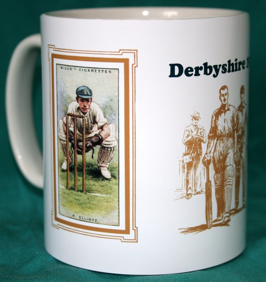 Cricket mug Derbyshire 1929 H. Elliott cricket counties vintage design mug