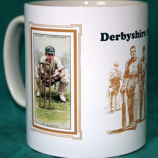 Cricket mug Derbyshire 1929 H. Elliott cricket counties vintage design mug