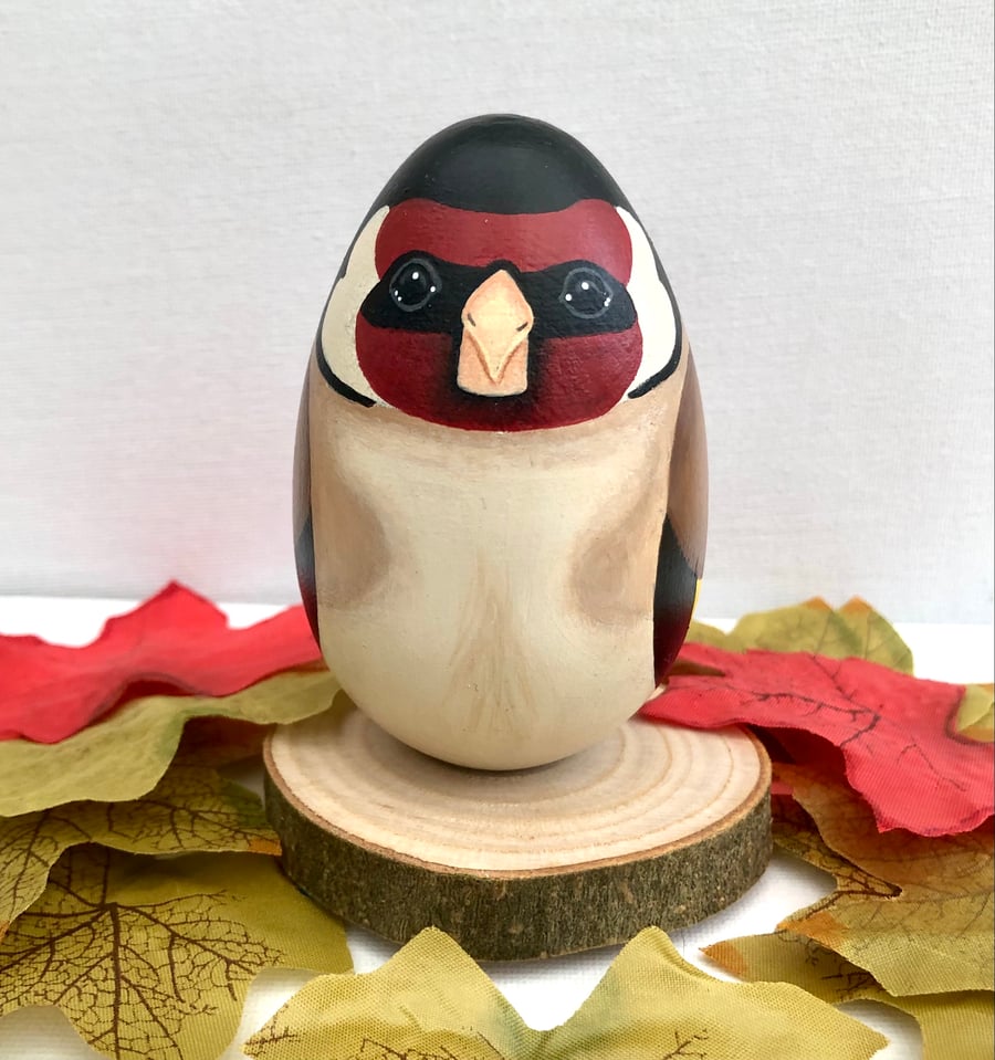 Goldfinch hand-painted wooden egg ornament. 